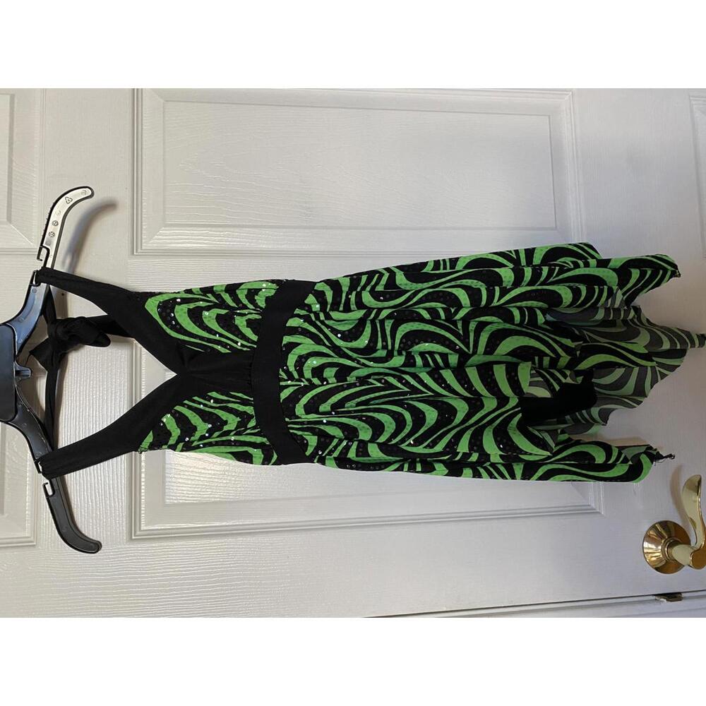 Green and Black Halter Dress with Abstract Pattern